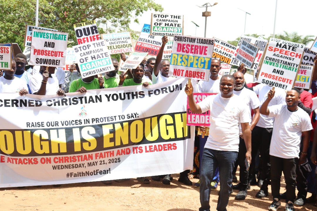 Christian youths protest in Abuja over cyber attacks on religious leaders, demand end to online bullying