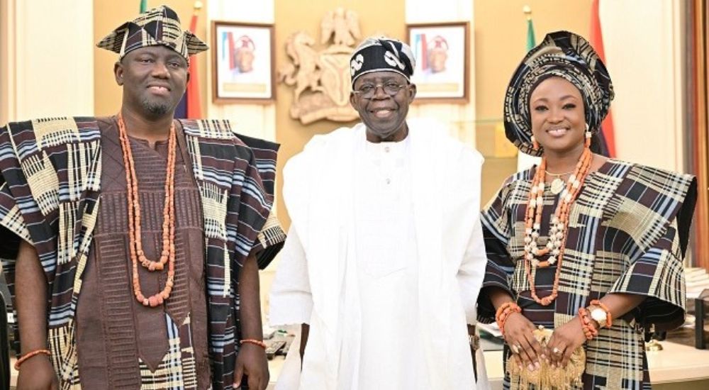 Alaafin of Oyo, his wife and President Tinubu when during their visit to the Aso Rock Villa on Friday, May 16, 2025.