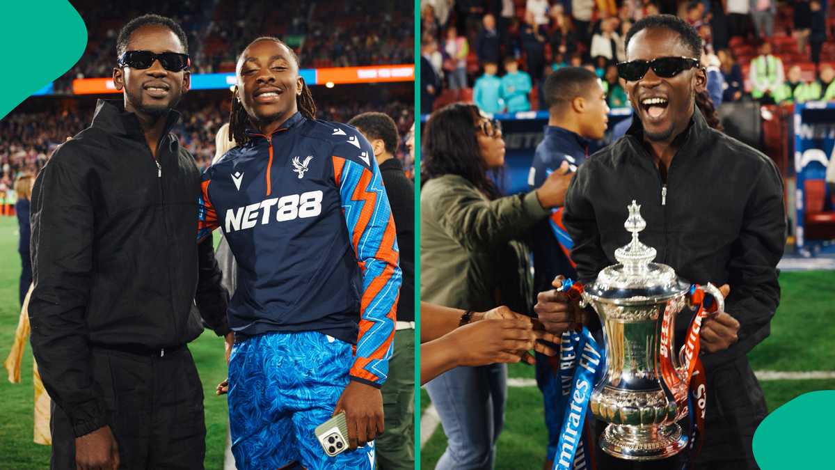 Mr Eazi Links Up With Crystal Palace Squad, Celebrates With FA Cup Trophy in England