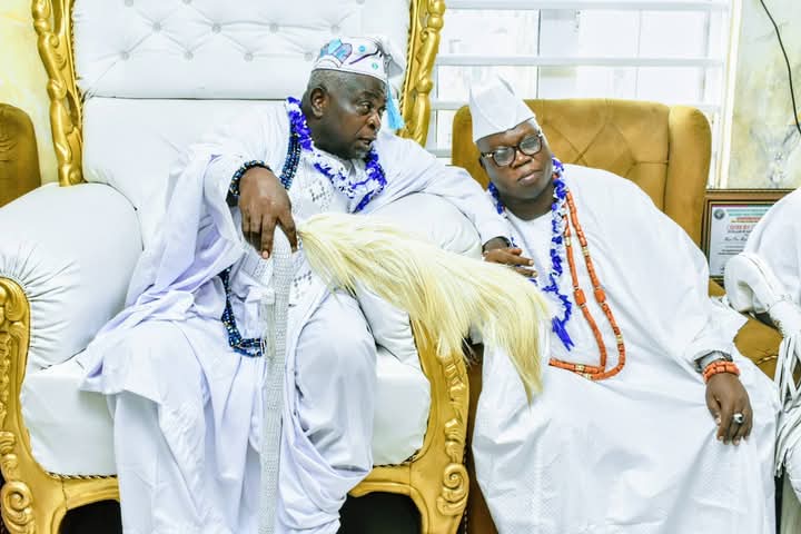 Aare Ona Kakanfo of Yoruba Land, Iba Gani Adams (right) with the Alaige of Orile-Agege (left) during one of the prayer sessions held as part of the 2025 Wealth Festival in Orile-Agege, Lagos State.