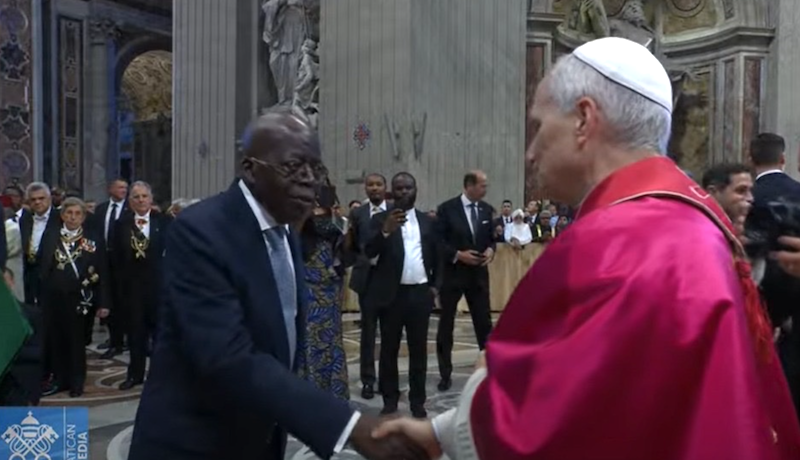 Watch Pope Leo XIV in warm handshake with President Tinubu